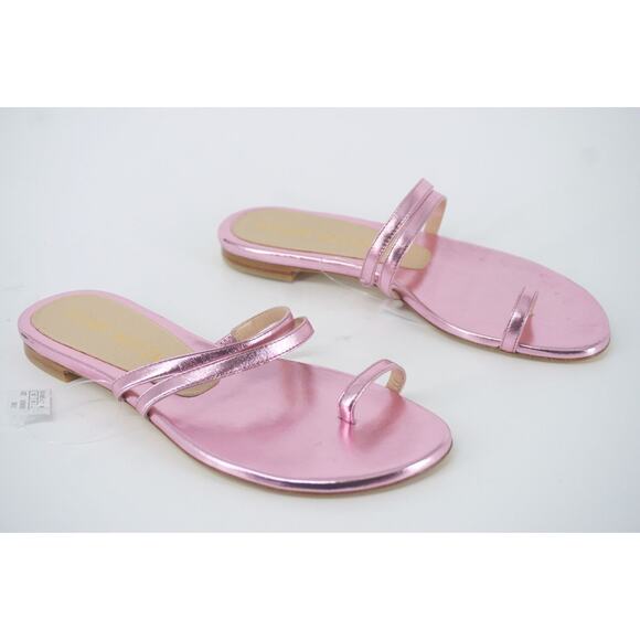 Stuart Weitzman Leonita Slide Pink Metallic Leather Sandals Size 6 New Flat $350 - Picture 5 of 12